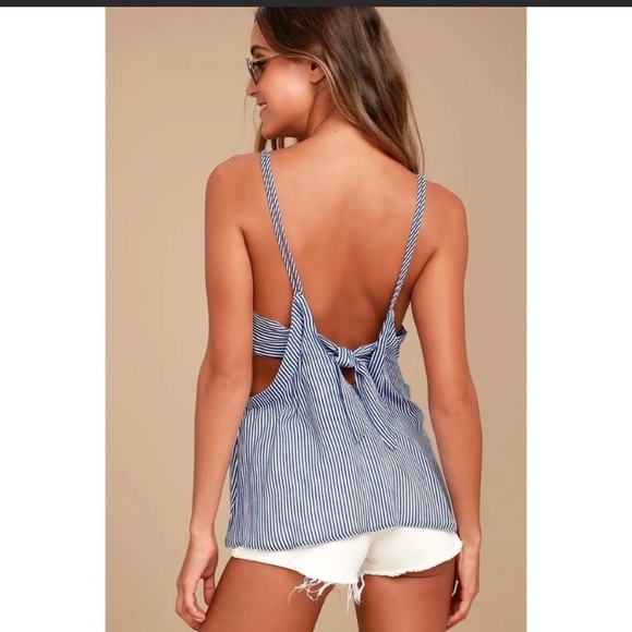 Lulus Navy Blue and White Striped Tank Top Small - Picture 3 of 5